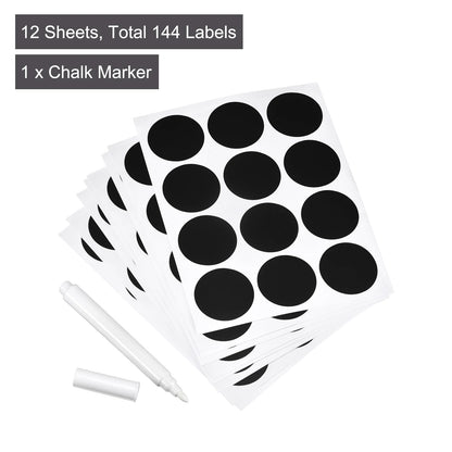 12 Sheets 12 Label Per Sheet Chalkboard Labels Blackboard Stickers 38mm No Word for Home Kitchen Mason Jar with Chalk Marker