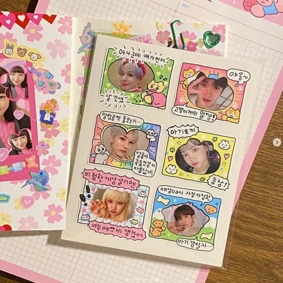 Korean Cute Kawaii Graffiti Style Photo Frame Stickers Girl Photo Star Card Photo Album Diary DIY Decorative Cartoon Stickers
