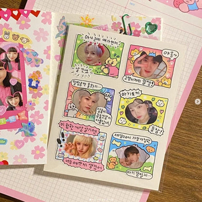 Korean Cute Kawaii Graffiti Style Photo Frame Stickers Girl Photo Star Card Photo Album Diary DIY Decorative Cartoon Stickers
