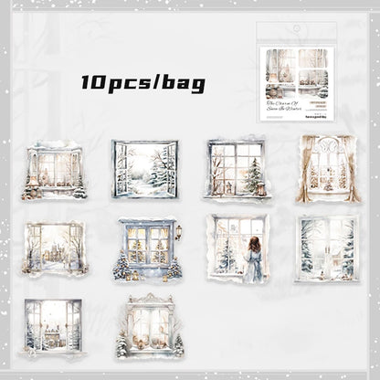Mr. Paper 6Style 10Pcs/bag Winter Landscape Theme Large Size PET Stickers DIY Handbook Scrapbook Photo Frame Calendar Decoration