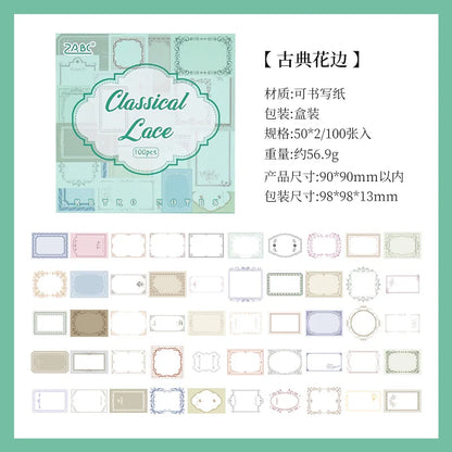 Mr. Paper, Retro Writing Bordered Message Paper, Scrapbook Supplies, Desktop Message, Decorative Notebook Photo Frame 100pcs
