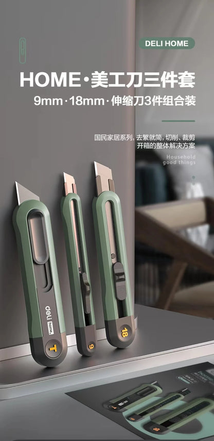 Deli 3pc Set Utility Knife Art Carving Knife Cutter School Suplies Cut Tools Wallpaper Stationery Express Delivery Safe Knife