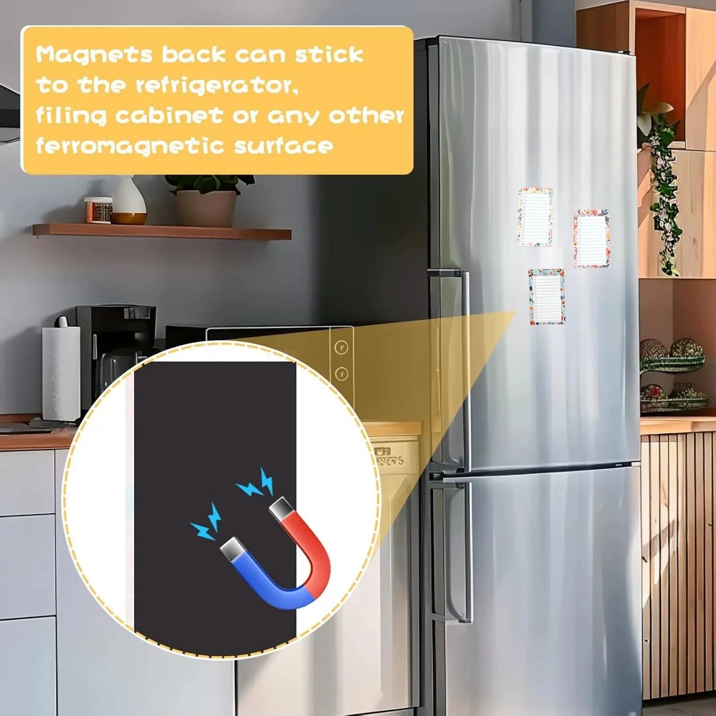 1pc Floral Pattern Magnetic Fridge Notepad, Portable Tear-off Magnetic Memo Pad, Shopping List, Home Kitchen Office Planner