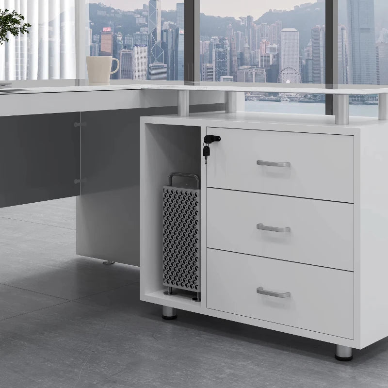 L Shaped White Office Desk Modern Luxury Home Office Workstation Furniture Large Spacious Desktop With Drawers Computer Desk  bo