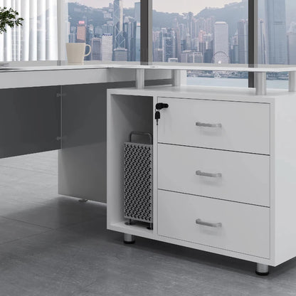 L Shaped White Office Desk Modern Luxury Home Office Workstation Furniture Large Spacious Desktop With Drawers Computer Desk  bo