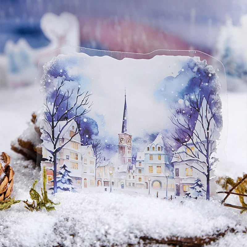 Mr. Paper 6Style 10Pcs/bag Winter Landscape Theme Large Size PET Stickers DIY Handbook Scrapbook Photo Frame Calendar Decoration