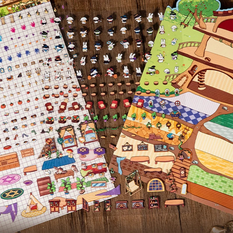 6Style 3Sheets/bag Fun World Stereoscopic Miniature PET Large Scenography Stickers DIY Handbook Scrapbook Photo Frame Notebook