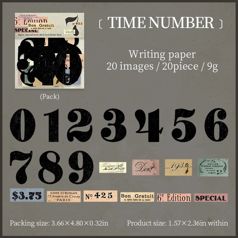 Journal GO 20pcs Creative Hard Card Vintage Numbers Stickers for Photo Frame Scrapbooking Journaling diy Retro Number Sticker
