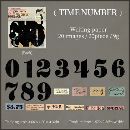 Journal GO 20pcs Creative Hard Card Vintage Numbers Stickers for Photo Frame Scrapbooking Journaling diy Retro Number Sticker