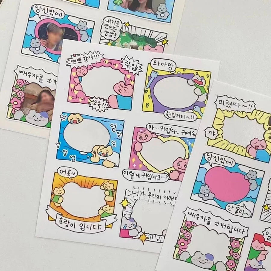Korean Cute Kawaii Graffiti Style Photo Frame Stickers Girl Photo Star Card Photo Album Diary DIY Decorative Cartoon Stickers