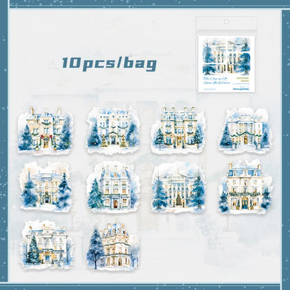 Mr. Paper 6Style 10Pcs/bag Winter Landscape Theme Large Size PET Stickers DIY Handbook Scrapbook Photo Frame Calendar Decoration