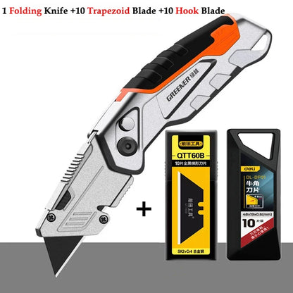 Greener Folding Zinc Alloy Heavy Duty Box Cutter Multifunctional Thickening Tool Wallpaper Utility Knife Paper Cutting