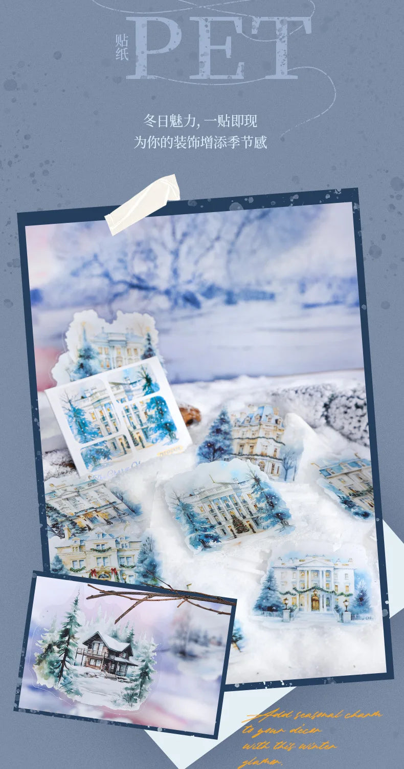 Mr. Paper, 10pcs/pack, Winter Landscape Large-sized PET Stickers, Decorative Collage Scrapbook, Photo Frame, Phone Case,notebook