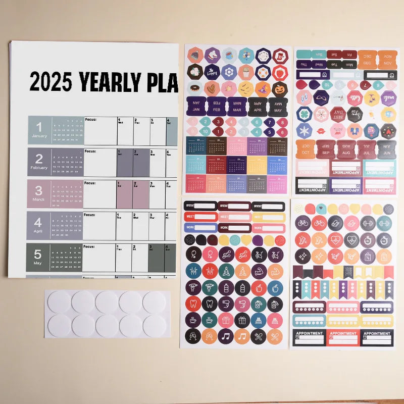 New 2025 English Wall Calendar Single Sheet Annual Wall Hanging Calendar Blank Gird Memo Daily Planner Simple Room Decoration