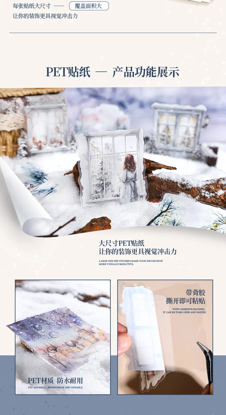 Mr. Paper, 10pcs/pack, Winter Landscape Large-sized PET Stickers, Decorative Collage Scrapbook, Photo Frame, Phone Case,notebook