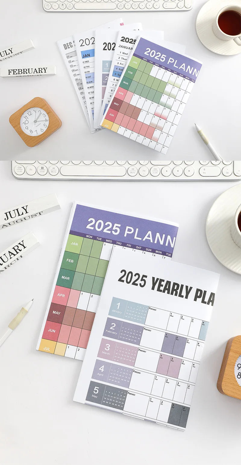 New 2025 English Wall Calendar Single Sheet Annual Wall Hanging Calendar Blank Gird Memo Daily Planner Simple Room Decoration