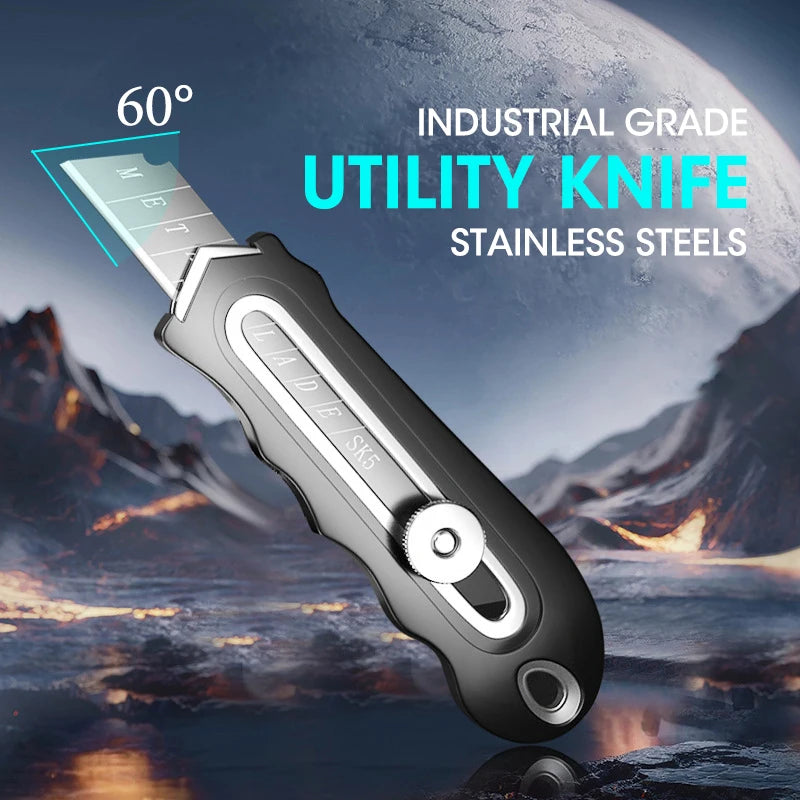 Durable Industrial Utility Knife,Replaceable High Carbon Steel Blade,Stainless Steel Paper Cutter,Office Art Student Supplies