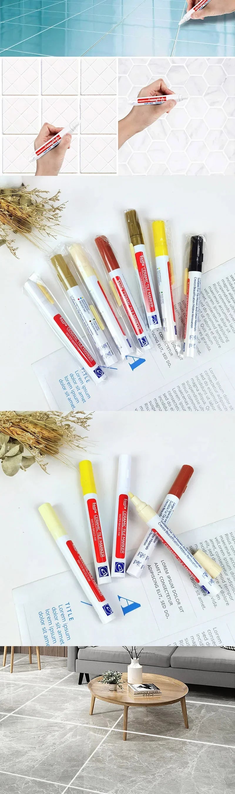 Ceramic Tile Sewing Pen Kitchen Bathroom Wall Floor Tile Special Gap Color Pen Repair Anti-Mold Waterproof Sewing Agent Pen Hook