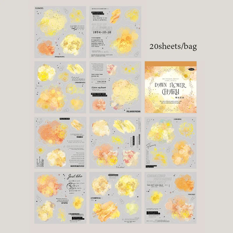 Mr Paper 20Pcs/bag Flower Watercolour Dyeing Foil Stamping Die-cut Sticker Book DIY Handbook Photo Frame Album Calendar