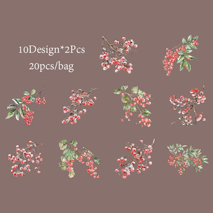 6Style 20Pcs/bag Fruit Full of Branches Series Shell Light Stickers Creative Material DIY Handbook Scrapbook Photo Frame