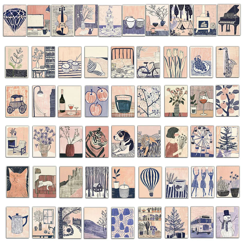 55PCS Abstract Art Illustrations Simple and Fresh Life Handbooks Notebook Phone Cases Photo Frame Vase Stickers
