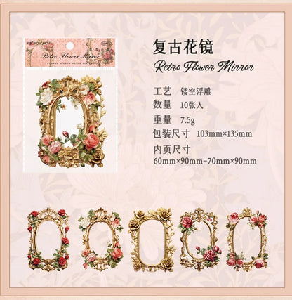 10Sheets/Bag Hollow Relief Retro Frame Collage Card European Flower Photo Frame Hand Account Decoration Material