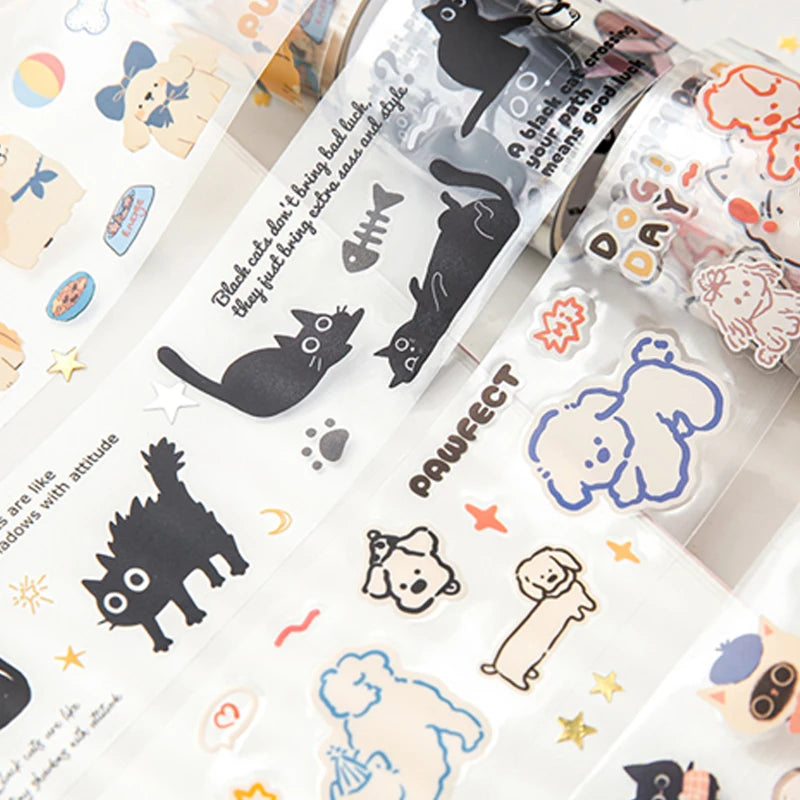 Mr Paper 2rolls/bag kawaii cat and dog diary series tape cute style handbook tape DIY diary photo frame phone case