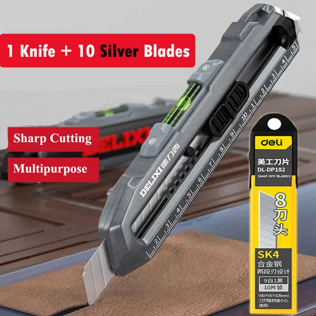 Multifunctional Utility Knife with Ruler and Level High Quality Cutting Tool Heavy-Duty All Steel Thickened Wallpaper Knife