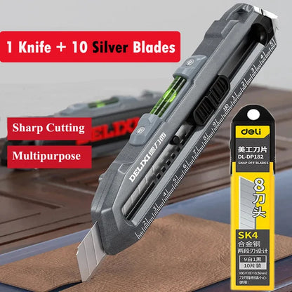 Multifunctional Utility Knife with Ruler and Level High Quality Cutting Tool Heavy-Duty All Steel Thickened Wallpaper Knife