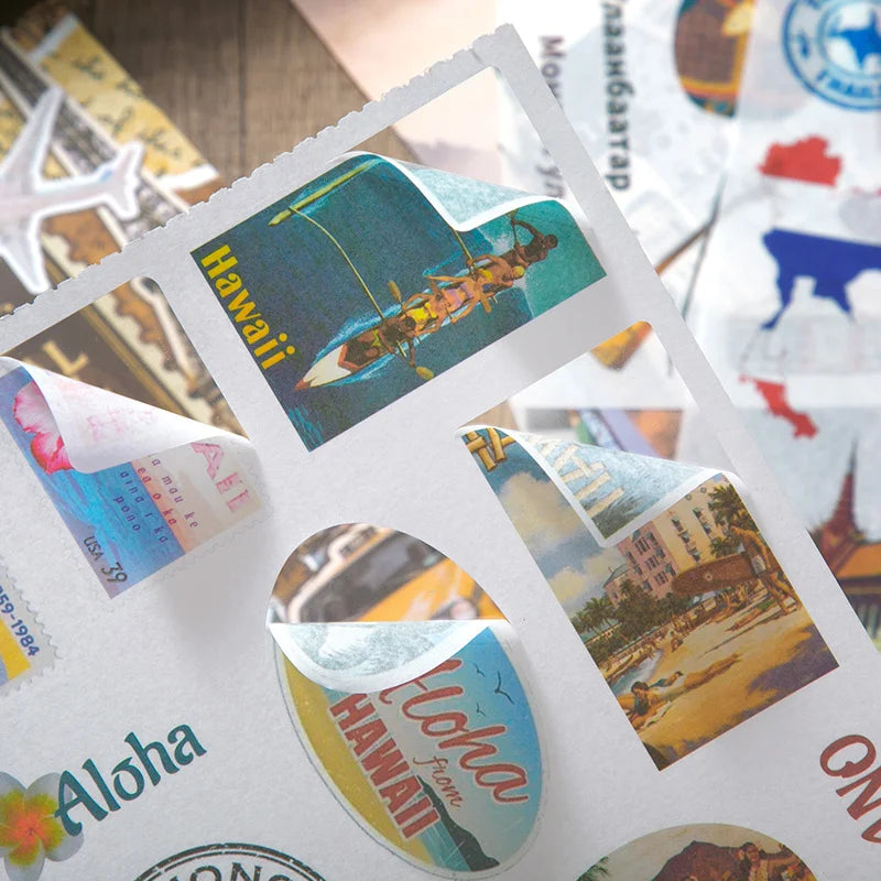 1Style 50Pcs/book travel theme material book DIY handbook scrapbook photo frame diary envelope decoration