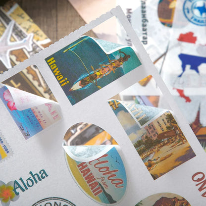 1Style 50Pcs/book travel theme material book DIY handbook scrapbook photo frame diary envelope decoration