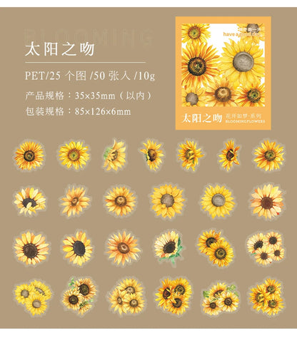 Yoofun 50pcs/lot Creative PET Flower Stickers for Gift Card Photo Frame Journal Scrapbooking Decoration Label Stationery