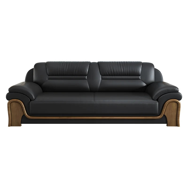 Office Sofa Chinese Solid Wood Reception High-end Business Boss Leather Three-person Sofa Coffee Table Combination