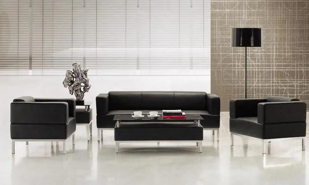 European Luxury  Black Office Sectional Modern Leather Sofa