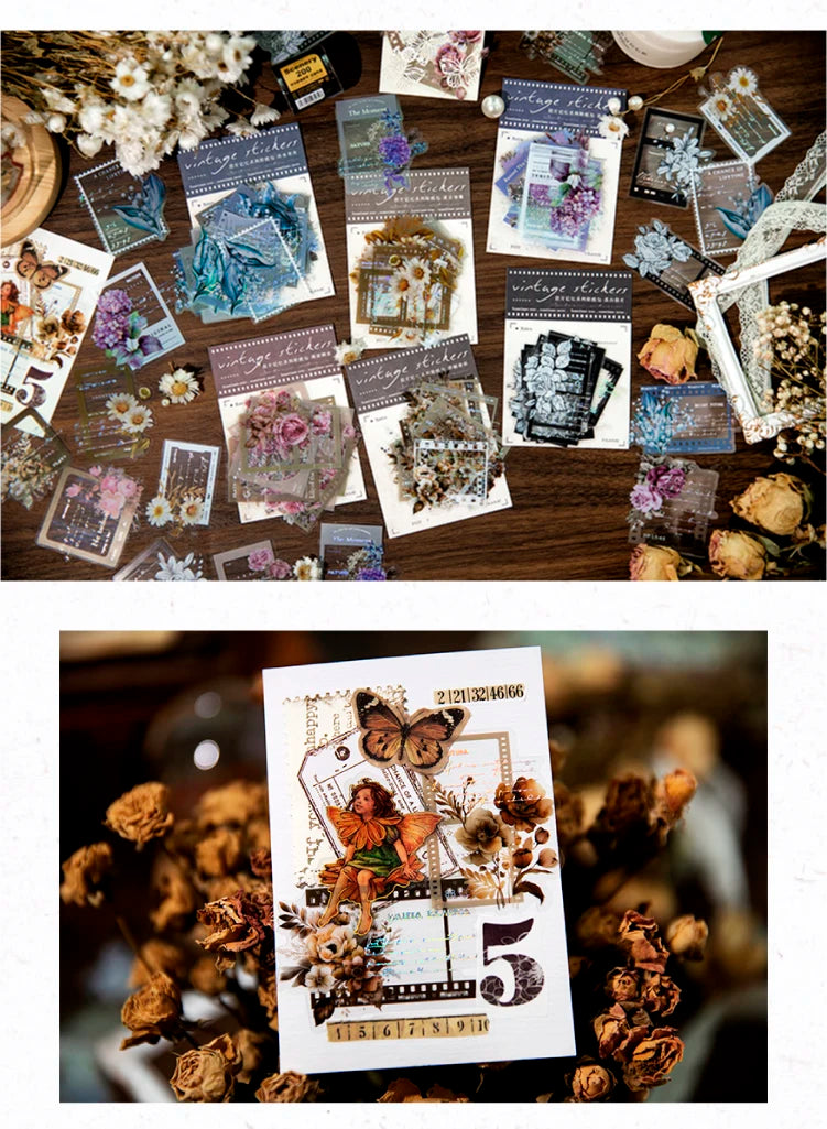 Yoofun 30pcs/lot Vintage Film Boarder Srapbooking Collage Junk Journal Decal Stickers Creative Frame Photo Frame Flower Labels