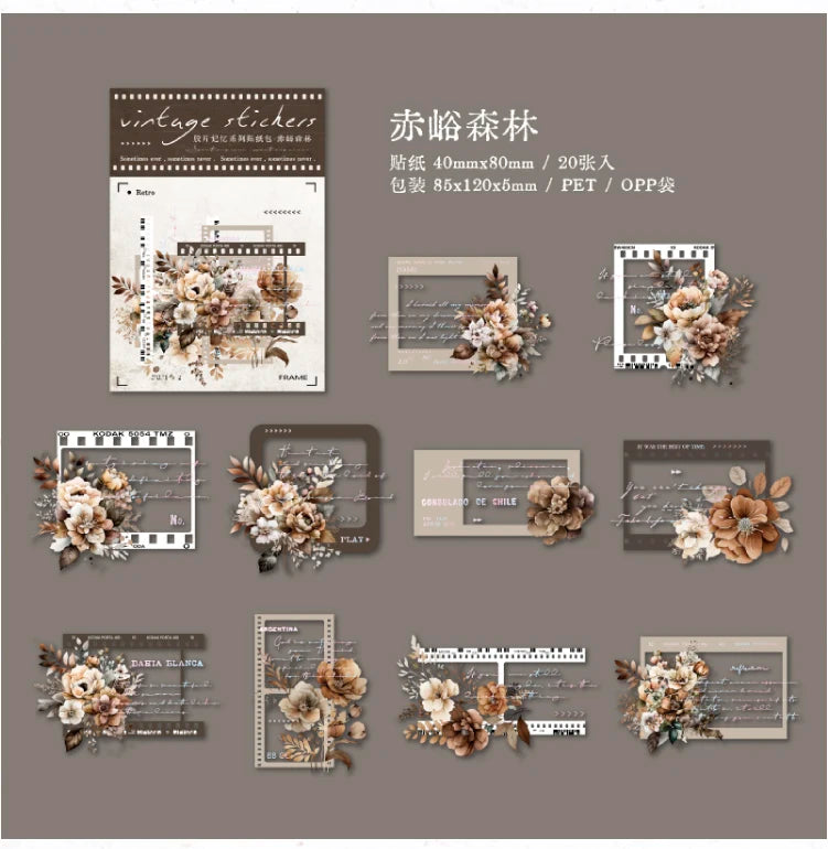 Yoofun 30pcs/lot Vintage Film Boarder Srapbooking Collage Junk Journal Decal Stickers Creative Frame Photo Frame Flower Labels