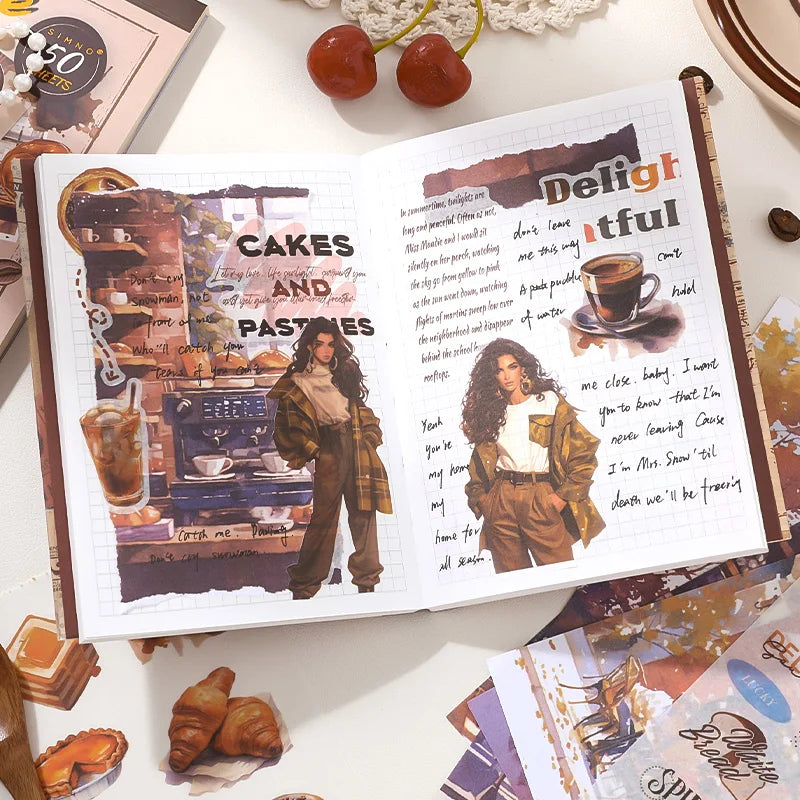 Mr. Paper 1Style 50Pcs/bag Cozy Time Series Sticker Book DIY Handbook Scrapbook Phone Case Photo Frame Calendar