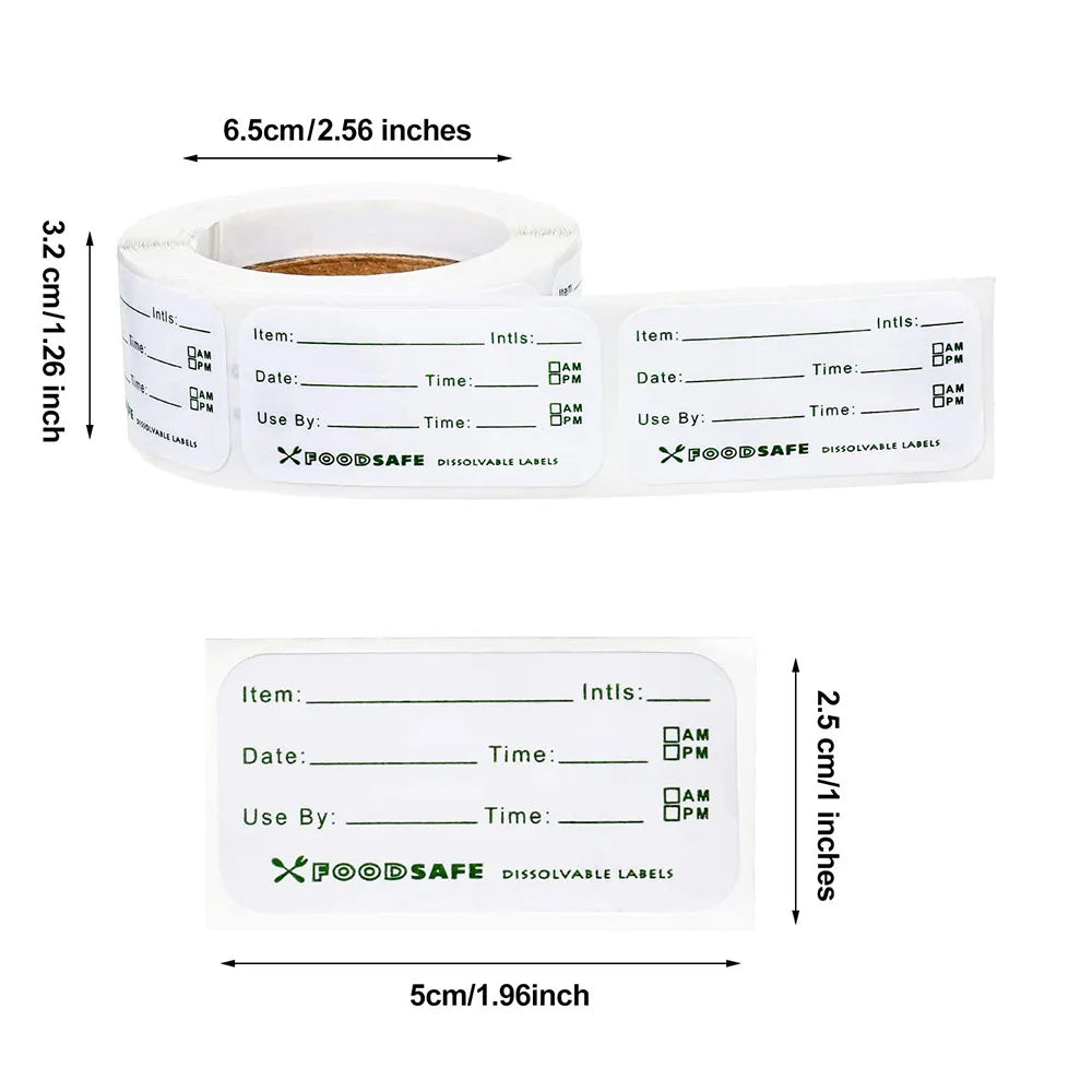 Dissolvable Food Labels By Food Safe 1x3'' Kitchen Storage Freezer Stickers Perfect For Reusable Containers 250 Labels Per Roll