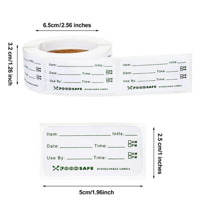 Dissolvable Food Labels By Food Safe 1x3'' Kitchen Storage Freezer Stickers Perfect For Reusable Containers 250 Labels Per Roll