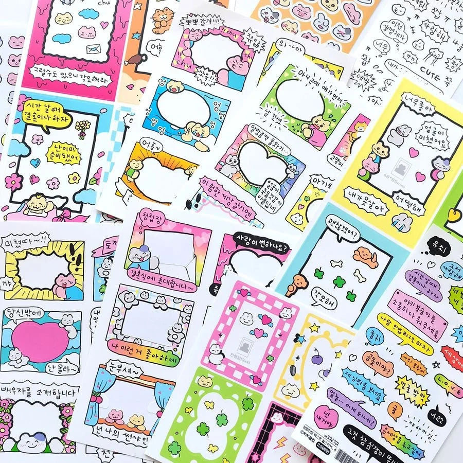 Korean Cute Kawaii Graffiti Style Photo Frame Stickers Girl Photo Star Card Photo Album Diary DIY Decorative Cartoon Stickers