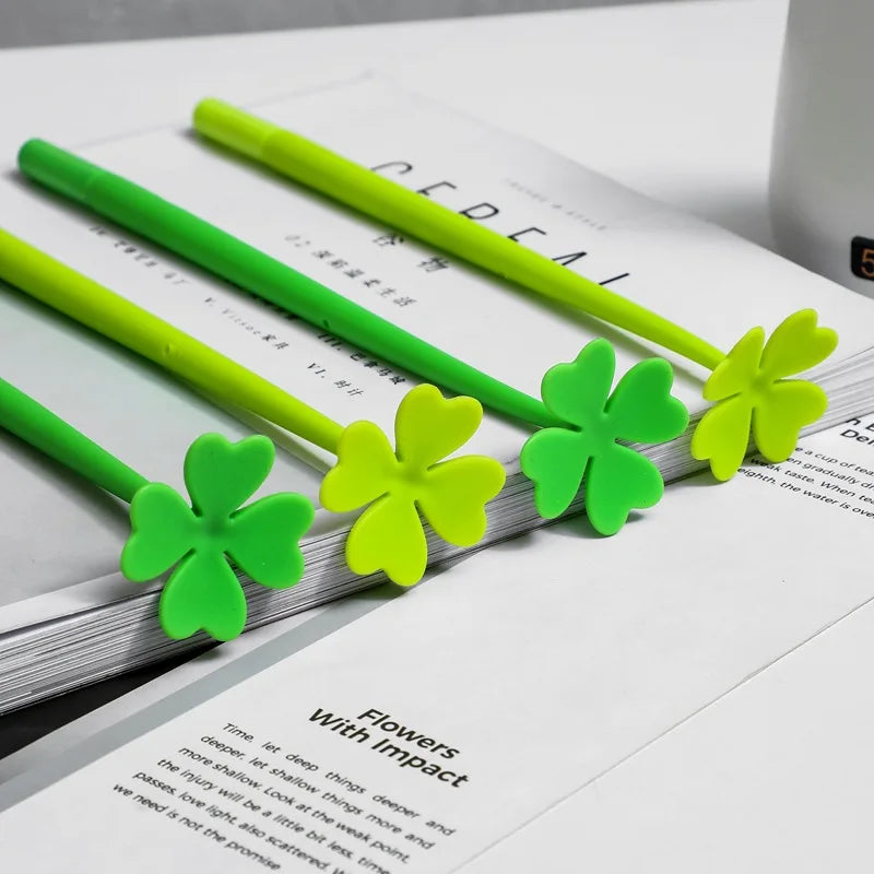 24 Pcs Creative Four-leaf Clover Flowers Artificial Flowers Neutral Pen Cute Small Fresh Lucky Flower Student Stationery