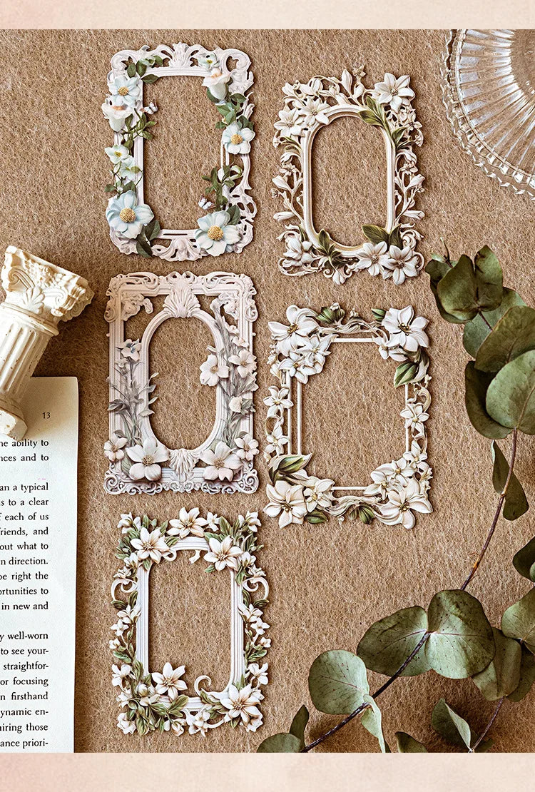 10Sheets/Bag Hollow Relief Retro Frame Collage Card European Flower Photo Frame Hand Account Decoration Material