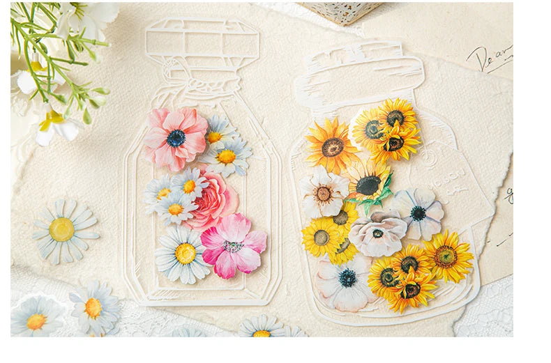 Yoofun 50pcs/lot Creative PET Flower Stickers for Gift Card Photo Frame Journal Scrapbooking Decoration Label Stationery