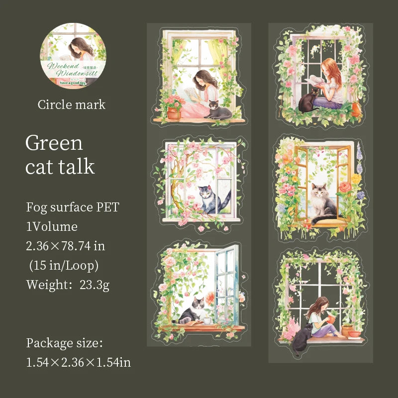 1roll Tape Weekend Window Sill Series Leisure Character Window PET Tape Decoration Notebook Photo Frame Stationery DIY Stickers