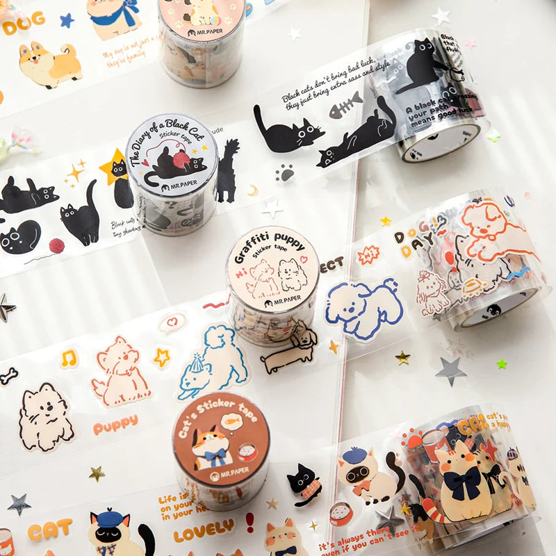 Mr Paper 2rolls/bag kawaii cat and dog diary series tape cute style handbook tape DIY diary photo frame phone case