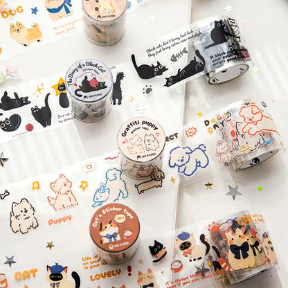 Mr Paper 2rolls/bag kawaii cat and dog diary series tape cute style handbook tape DIY diary photo frame phone case