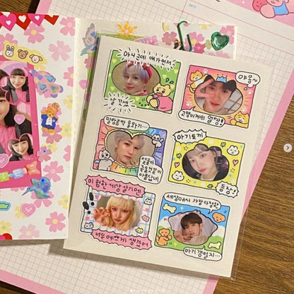 Korean Cute Kawaii Graffiti Style Photo Frame Stickers Girl Photo Star Card Photo Album Diary DIY Decorative Cartoon Stickers