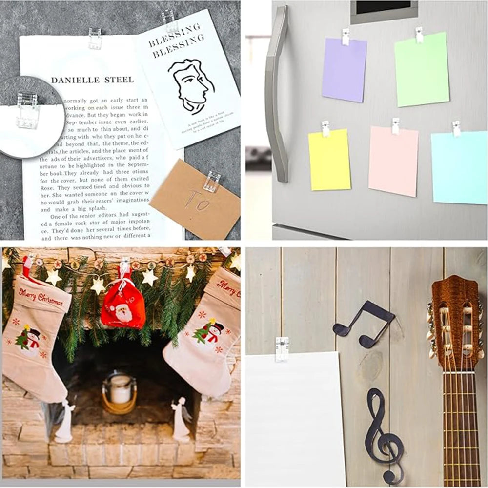 50PCS Self-adhesive Clip Plastic Transparent Wall Clip Poster Photo Wall Hanging Spring Clip Decorative Clip Multifunction Clip