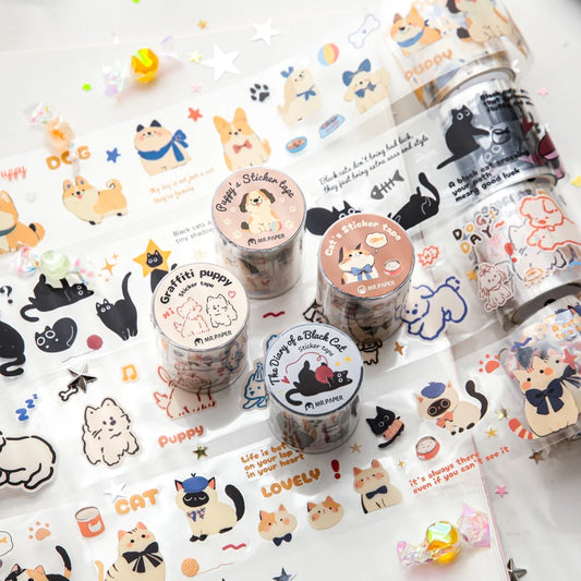 Mr Paper 2rolls/bag kawaii cat and dog diary series tape cute style handbook tape DIY diary photo frame phone case
