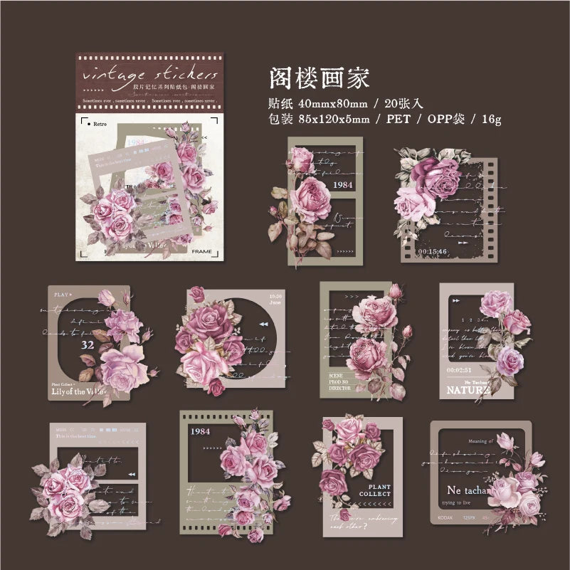Yoofun 30pcs/lot Vintage Film Boarder Srapbooking Collage Junk Journal Decal Stickers Creative Frame Photo Frame Flower Labels